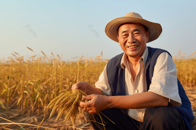 农民伯伯手捧金灿灿的小麦稻谷开心的笑着,高清,摄影图,摄影图片,图片大全,摄影图免费下载
